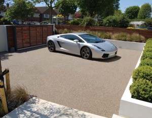 Clearstone installation Hove, East Sussex, Lamborghini on new resin gravel drive