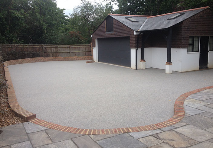 Resin Bound Gravel Driveway in Luna colour, Esher, Surrey installed by Clearstone