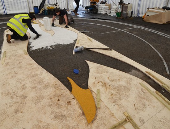 Clearstone installing resin bound Albion Seagull logo - Amex Community Stadium Brighton