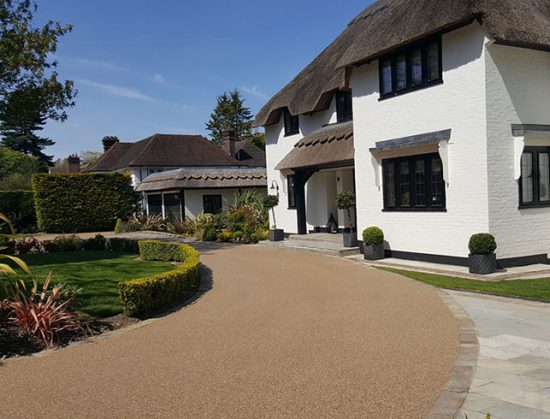 Resin bound drive for thatched cottage in Farnborough Park