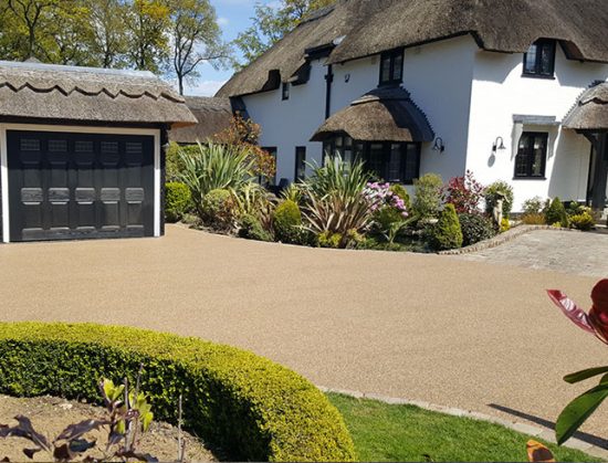 Resin bound drive for thatched cottage in Farnborough Park