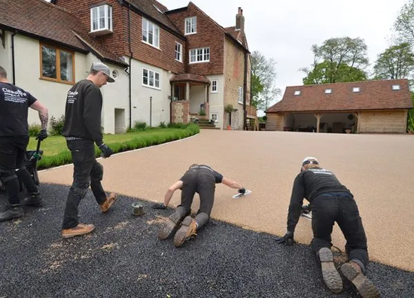 Clearstone team installing resin bound driveway
