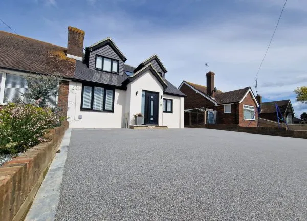 Resin bound driveway at a residential property - front of house context