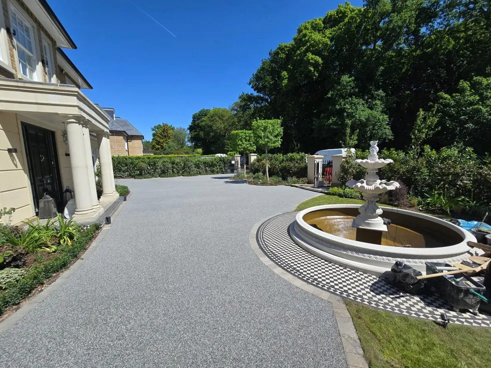 Resin bound paving surface close-up - shows stone texture and smooth finish