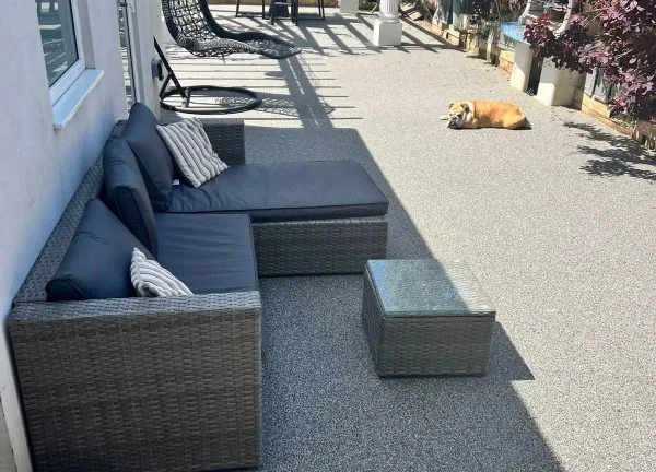 Resin bound patio with outdoor furniture